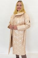 Długi Płaszcz Damski Zimowy Pikowany z Połyskiem Beżowy Beżowy 40