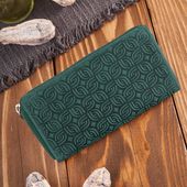 portfel damski skórzany zielony w geometryczny