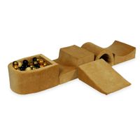 Piankowy plac zabaw z mostkiem i z basenem micro Velvet soft carmel + 100 piłek (beż, stare złoto, złoto, czarne)