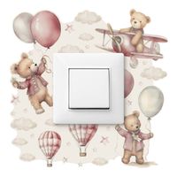 Naklejka Pod Włącznik Misie Różowe Balony Chmurki Gwiazdki Boho 20cm x 20cm