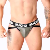 macho mx27gr jockstrap imitujący skorę szary/beżowy s