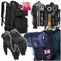 Plecak Militarny 35L + Bushcraft Set 32el + Czarne Rękawice r. XL