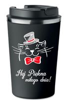 KUBEK TERMICZNY Premium czarny HEJ PIĘKNA Kot prezent dzień kobiet KT_421