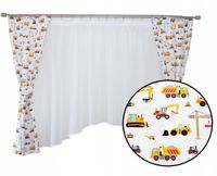 Firana zasłona KOPARKI żółte na białym KOMPLET