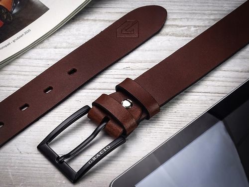 GRACIO meski skorzany PASEK brazowy KLAMRA czarna na Arena.pl