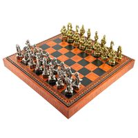 WŁOSKI ZESTAW FIGUR SZACHOWYCH METALOWYCH SAMURAI + SZACHOWNICA  48