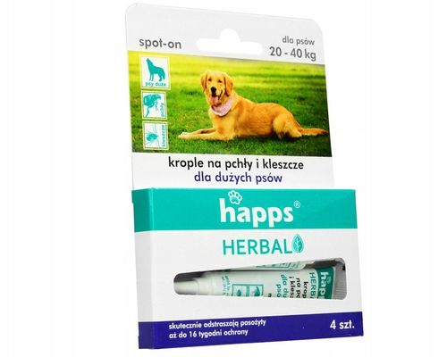 KROPLE NA PCHŁY KLESZCZE DLA DUŻYCH PSÓW (20-40KG) HAPPS DŁUGIE DZIAŁANIE na Arena.pl