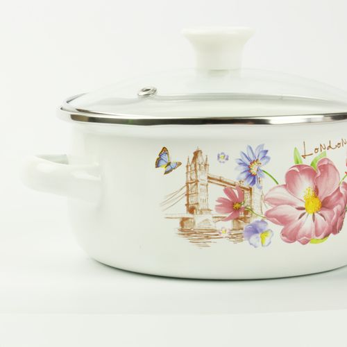 ZESTAW MAŁYCH GARNKÓW 0,7/1,2/1,7L EMALIOWANE WZÓR KWIATY GAZ INDUKCJA na Arena.pl