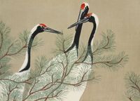Plakat 18x13cm Cranes, Sekka Japoński Vintage do Salonu