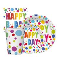 Zestaw komplet zastawy Kropki Happy Birthday kubeczki talerzyki serwetki