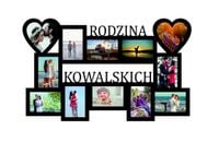 Multirama ramka na zdjęcia z napisem Rodzina  Nazwisko mdf 12 zdjęć serca
