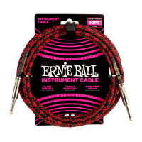 Kabel instrumentalny gitarowy mono JACK 3m Ernie Ball P06394Czerwono Czarny