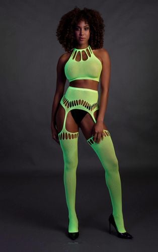 two piece with crop top and stockings - green - xs/xl na Arena.pl