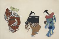 Plakat 30x20cm Dancers, Sekka Japoński Vintage do Salonu