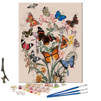 Obraz Malowanie po Numerach Motyle Kwiaty 40x50 cm Zestaw DIY na Płótnie