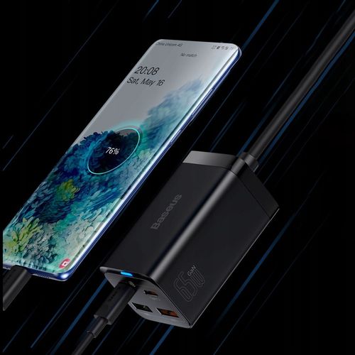 BASEUS SZYBKA ŁADOWARKA SIECIOWA GaN3 Pro 2x USB C / USB 65W MOCNY ZASILACZ na Arena.pl