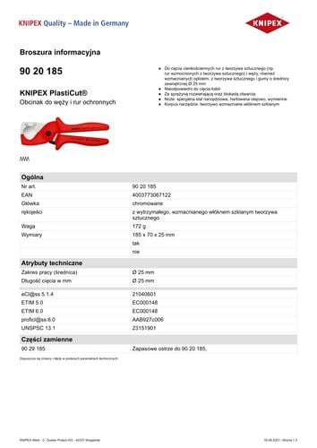 obcinak do węży i rur ochronnych 185mm, fi 25mm - kn 90 20 185 na Arena.pl