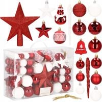 BOMBKI CHOINKOWE NA CHOINKĘ ZESTAW 6/4/3cm 105szt BIAŁE CZERWONE NIETŁUKĄCE