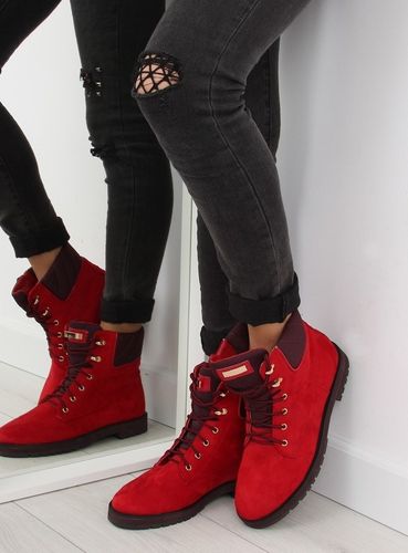 Botki sznurowane timberki czerwone 1539 RED - 39 na Arena.pl