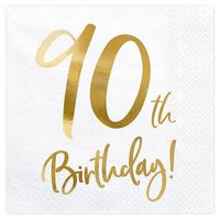 Serwetki 90th Birthday, biały, 33x33cm