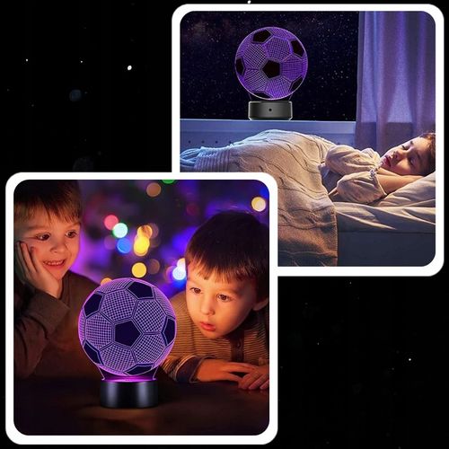 LAMPKA NOCNA DO SYPIALNI DLA DZIECI LED 3D RÓŻNE KOLORY PIŁKA NOŻNA + PILOT na Arena.pl