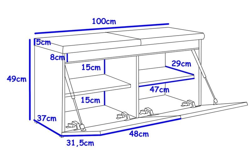 szafka na buty FALA 2 DĄB ZŁOTY/ SZARE z siedziskiem pojemna schowek zdjęcie 3