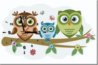 60CM 40CM ZEGAR OBRAZ TRZY SÓWKI GAŁĘZI DRUK PŁÓTNO RAMA