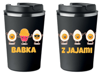 KUBEK TERMICZNY Premium czarny prezent ŚMIESZNY Babka z jajami KT_533_cz