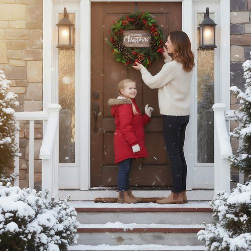 WIANEK WIENIEC DEKORACYJNY ŚWIĄTECZNY OZDOBA NA DRZWI STROIK CZERWONY 50CM na Arena.pl