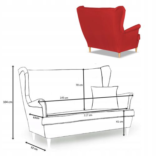Sofa kanapa uszak Gaja ekoskóra skandynawska Family Meble czerwona na Arena.pl