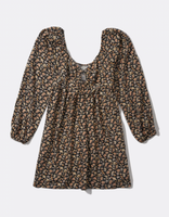 American Eagle Women Floral Long-Sleeve Ring-Front Mini Dress R.M