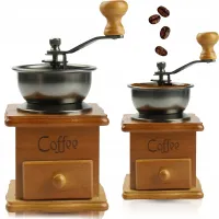 RĘCZNY MŁYNEK DO KAWY DREWNIANY VINTAGE STYL RETRO WYTRZYMAŁY Z SZUFLADKĄ