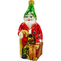 Bombka choinkowa szklana: Skrzat Podróżnik z Kufrem i Laską