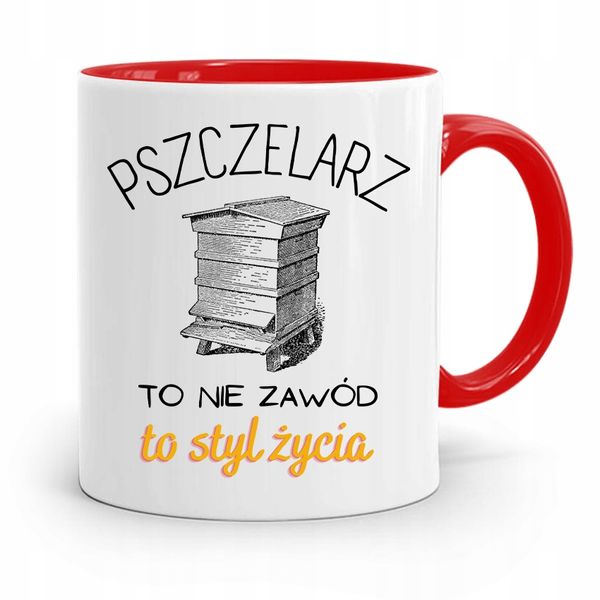 Kubek Czerwony Pszczelarza To Styl Życia Prezent Z Nadrukiem Ze Zdjęciem zdjęcie 1