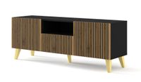 Szafka RTV Ravenna F 150 cm 2D1S czarny mat/dąb artisan nózki złote