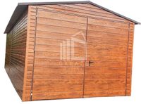 GARAŻ BLASZANY 3,4m x 7m poziom - dwuspad -  Brama uchylna - jasny orzech drewnopodobny  3,4x7