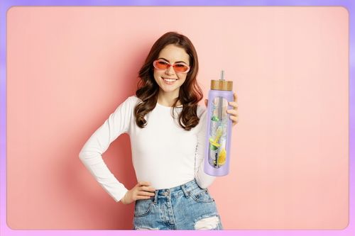 BUTELKA SZKLANA NA WODĘ NAPOJE ZE SŁOMKĄ SITKIEM SZCZELNA DUŻA BIDON 1,2L na Arena.pl