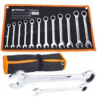 KLUCZE PŁASKO OCZKOWE Z GRZECHOTKĄ 8-19mm 12 SZTUK + PŁACHTA