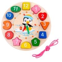 Drewniany Zegar Edukacyjny Montessori Nauka Godzin Klocki Do Nawlekania