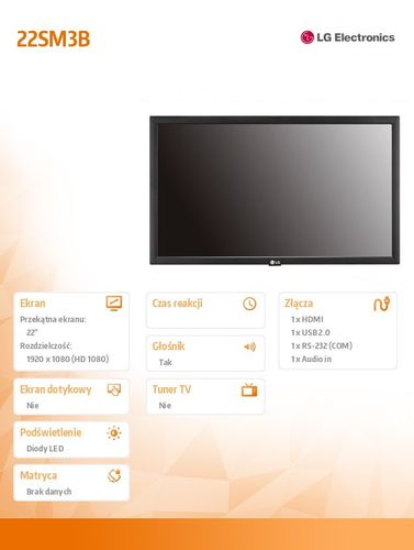 LG Electronics 22'' 22SM3B  250cd/m2 18/7 IPS na Arena.pl