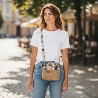 Torebka Sakiewka Sztruksowa Brązowa z Motywem Buldogi Francuskie  – Handmade