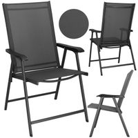 Krzesła ogrodowe, metalowe na balkon, zestaw 2 krzeseł na taras składane czarno-szare