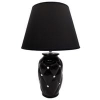 LAMPKA NOCNA CZARNA Z KRYSZTAŁKAMI PIKOWANA LAMPA DEKORACYJNA