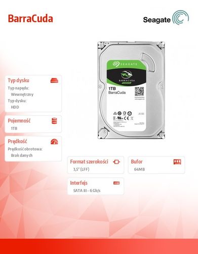 Seagate BarraCuda 1TB 3,5'' 64MB ST1000DM010 na Arena.pl
