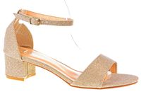 Sandały na obcasie słupku 4,5 cm. złote z brokatem Rozmiar obuwia - 37