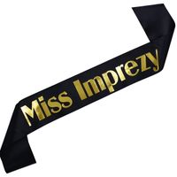 Miss Imprezy - czarna szarfa ze złotym nadrukiem