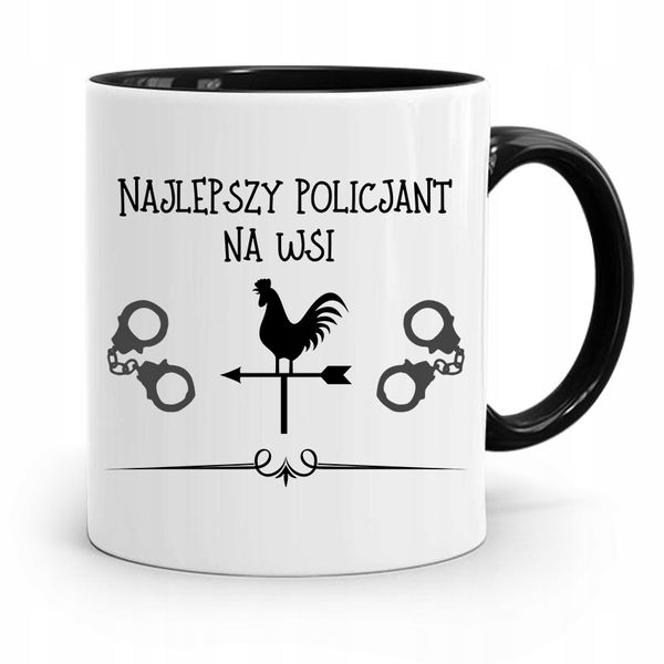 Kubek Czarny Dla Najlepszego Policjanta Na Wsi Z Nadrukiem Ze Zdjęciem zdjęcie 1