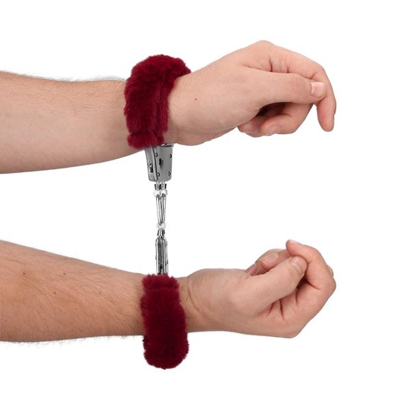 Furry Metal Hand Cuffs - Red zdjęcie 9