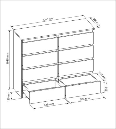 KOMODA 8 SZUFLAD 120CM BIAŁA FRONT DĄB SONOMA na Arena.pl