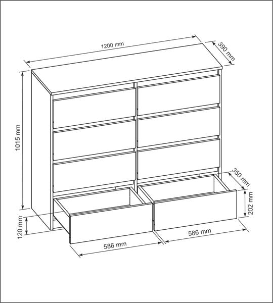 KOMODA 8 SZUFLAD 120CM BIAŁA FRONT DĄB SONOMA zdjęcie 2